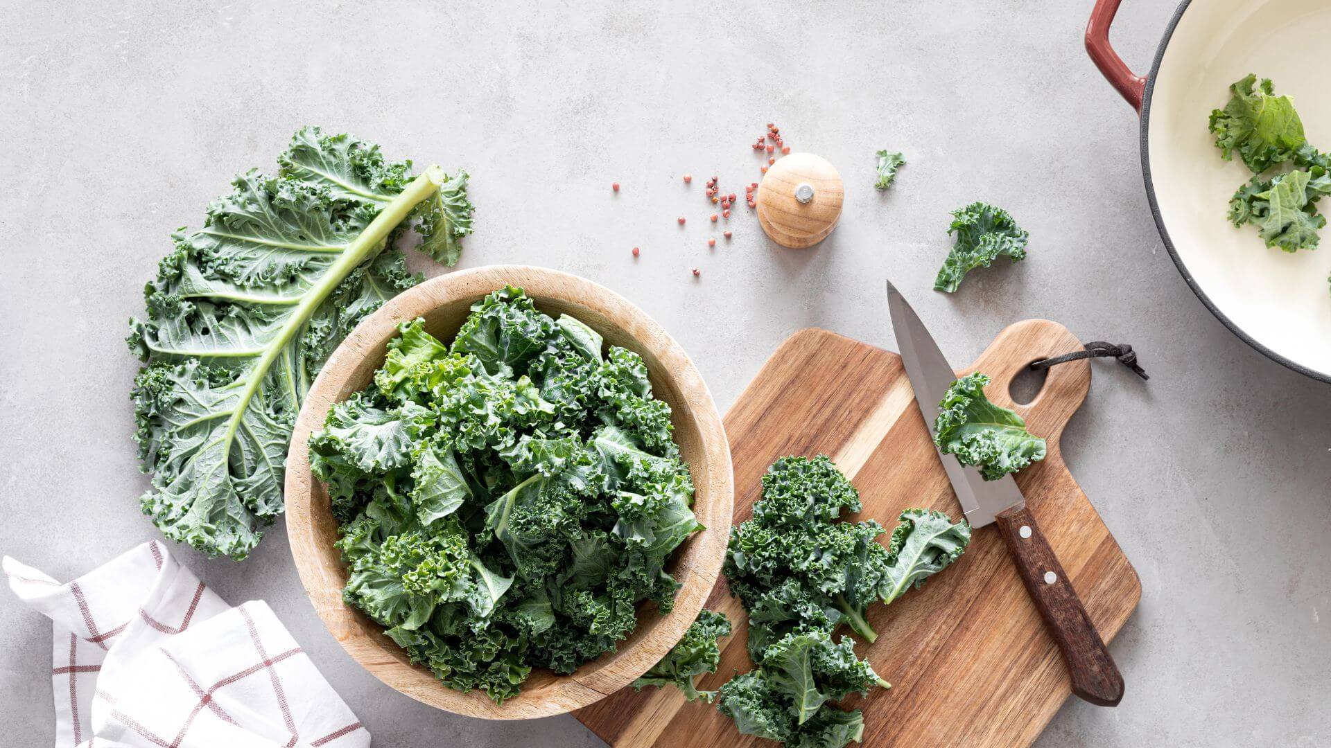 Fresh kale on culinary table in this Kale vs Spinach blog article